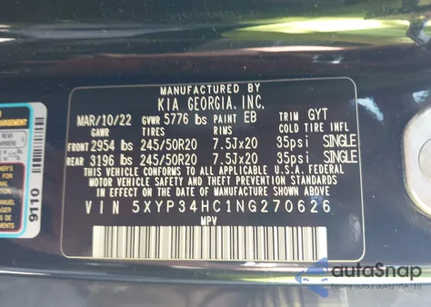 2022 Kia Telluride Ex from USA, damaged, VIN 5XYP34HC1NG270626